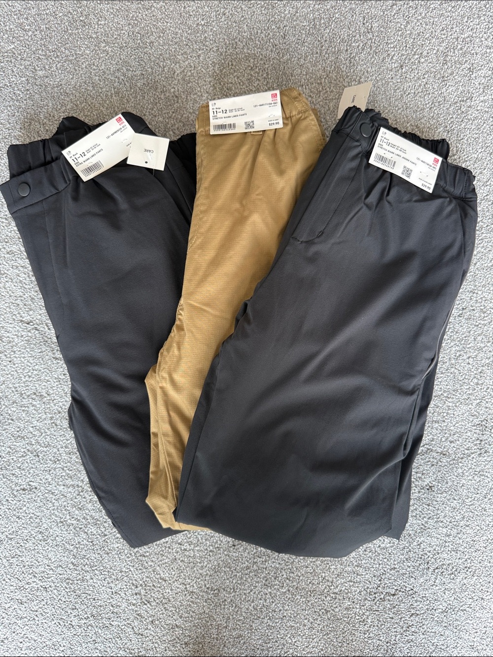 Uniqlo 3 Pairs of Kids Warm Lined Pants - Size 11-12
